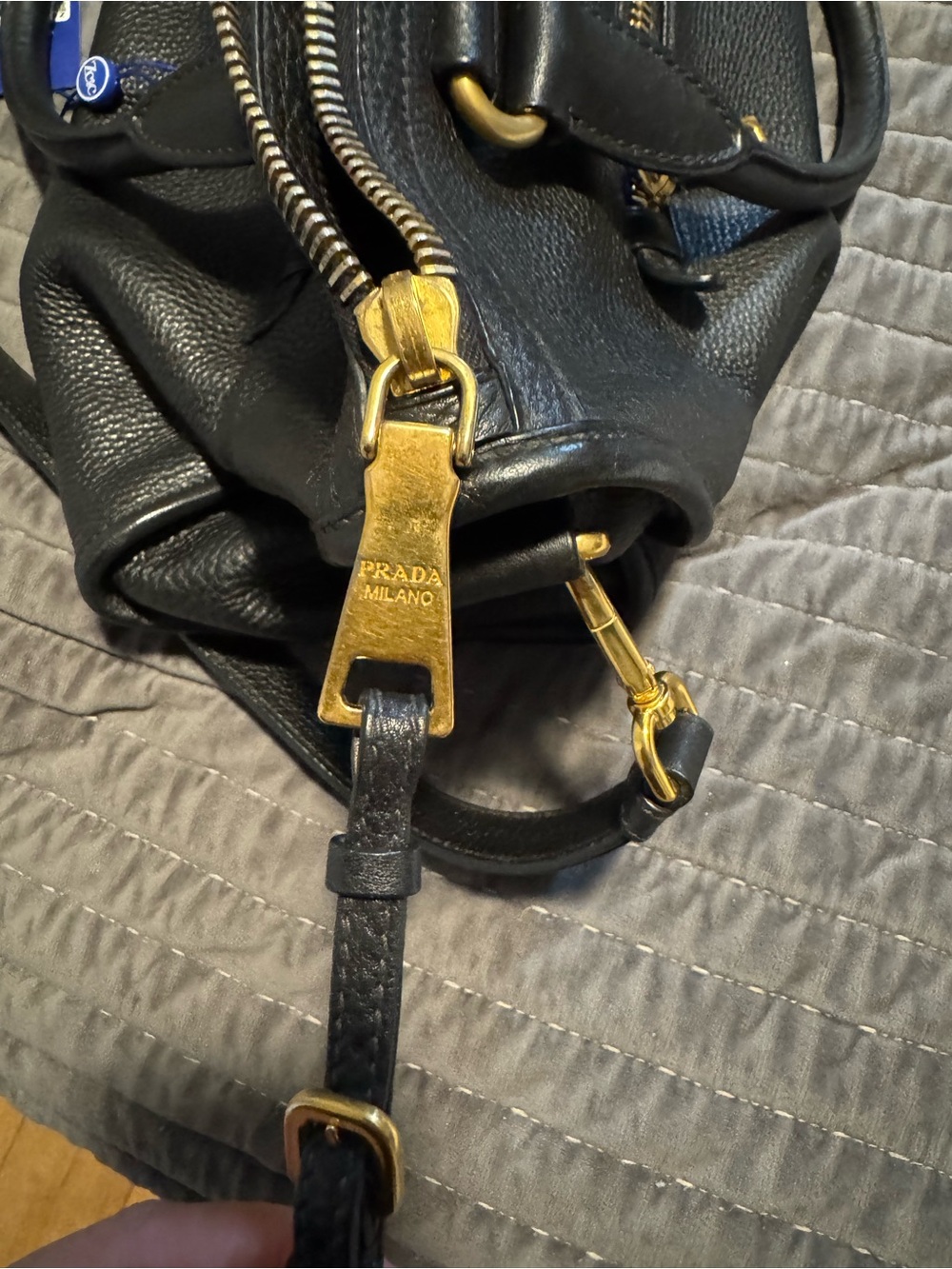 Prada Black Leather Shoulder Bag with Gold Hardware - Picture 6 of 12